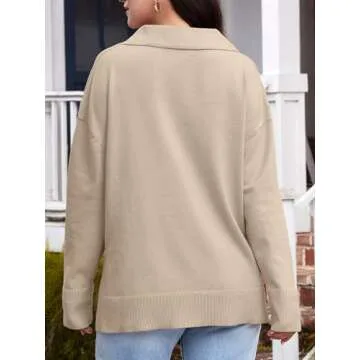 LILLUSORY Oversized V Neck Sweater for Women - 2024 Trendy Long Sleeve
