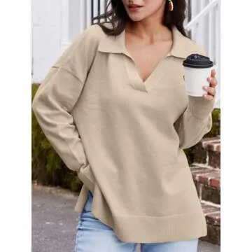 LILLUSORY Oversized V Neck Sweater for Women - 2024 Trendy Long Sleeve