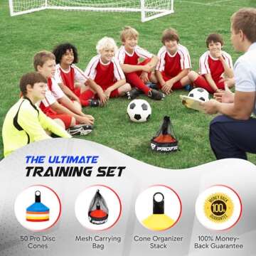 Pro Disc Cones (Set of 50) - Agility Soccer Cones with Carry Bag and Holder for Sports Training, Foo...