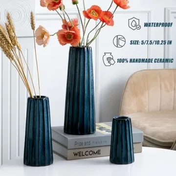 Mowtanco Blue Ceramic Vases - Set of 3