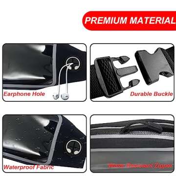 QUANFUN Running Belt for Women Men, Fanny Pack, Belt Bag, Money Belt, Waterproof Workout Waist Pouch Phone Holder with Touchscreen, Gym Running Gift Gear Accessories fits Phones UP to 6.5", Black