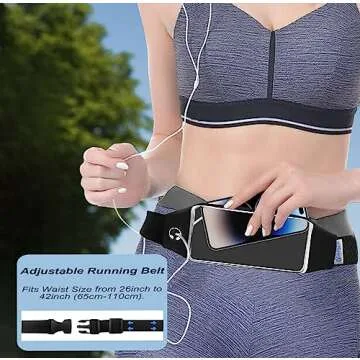 QUANFUN Running Belt for Women Men, Fanny Pack, Belt Bag, Money Belt, Waterproof Workout Waist Pouch Phone Holder with Touchscreen, Gym Running Gift Gear Accessories fits Phones UP to 6.5", Black