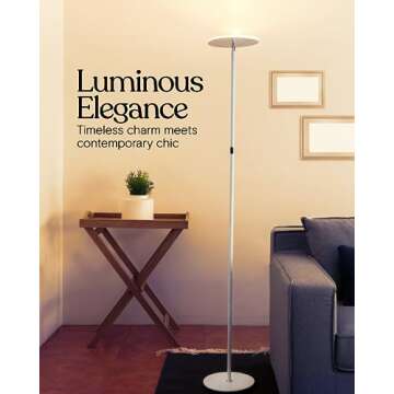 Brightech Sky LED Torchiere Super Bright Floor Lamp - Contemporary, High Lumen Light for Living Room...