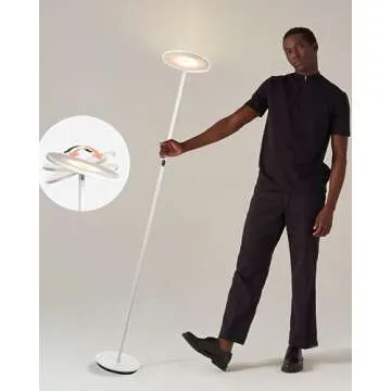Brightech Sky LED Torchiere Super Bright Floor Lamp - Contemporary, High Lumen Light for Living Rooms and Offices - Dimmable, Indoor Pole Uplight for Bedroom Reading - White