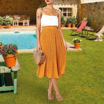 Exlura Women’s High Waist Polka Dot Skirt Mustard Yellow