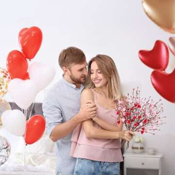 Sggvecsy Heart Shaped Berry Picks 6 Pcs Artificial Red Berry Twig Flowers Stem Branches with Red Pink Heart Valentine’s Day Gifts for Valentine’s Day Anniversary Flower Bouquets Wedding Home Decor