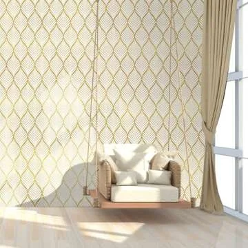 Amiya Gold and White Peel and Stick Wallpaper Modern Boho Removable Vinyl Contact Paper Leaf Self Adhesive Bathroom Wallpaper for Cabinets 17.7" x 236" Renter Friendly