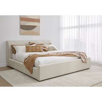 Modus Furniture Solid Wood Upholstered Platform Bed, Full, Louis - Natural Linen