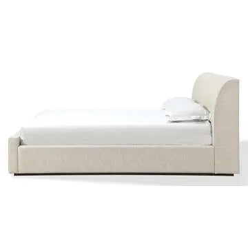 Modus Furniture Solid Wood Upholstered Platform Bed, Full, Louis - Natural Linen