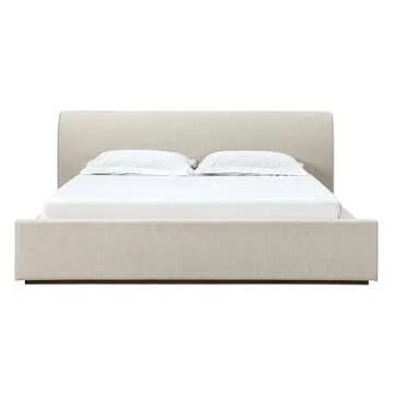 Modus Furniture Solid Wood Upholstered Platform Bed, Full, Louis - Natural Linen