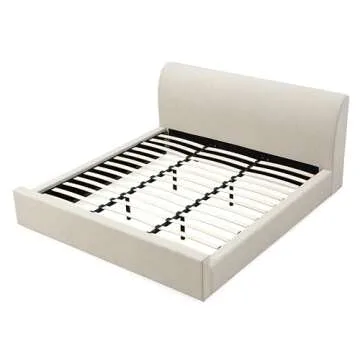 Modus Furniture Solid Wood Upholstered Platform Bed, Full, Louis - Natural Linen