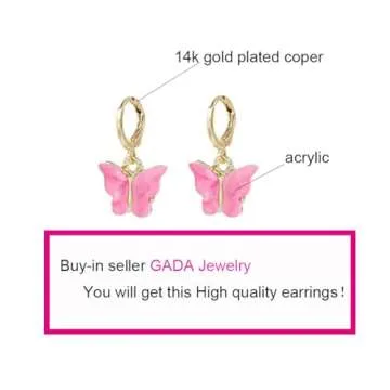 Butterfly Earrings Tiny Hoop Earrings Colorful Acrylic Butterfly Earrings For Women (Small acrylic b...