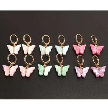 Butterfly Earrings Tiny Hoop Earrings Colorful Acrylic Butterfly Earrings For Women (Small acrylic butterfly)