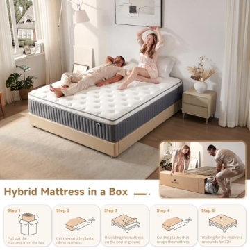 SNFPNE Queen Size Mattress 12 Inch, Hybrid Memory Foam Mattress with Zoned Pocket Coils Support and Motion Isolation Design, Strengthen Edge Support,CertiPUR-US Certified, Medium Firm in a Box