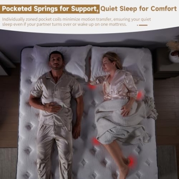 SNFPNE Queen Size Mattress 12 Inch, Hybrid Memory Foam Mattress with Zoned Pocket Coils Support and Motion Isolation Design, Strengthen Edge Support,CertiPUR-US Certified, Medium Firm in a Box