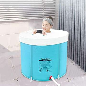 Portable Bathtub with Cover, Folding Spa BathTub for Adults, 31" Freestanding Soaking Tub Non-Inflat...