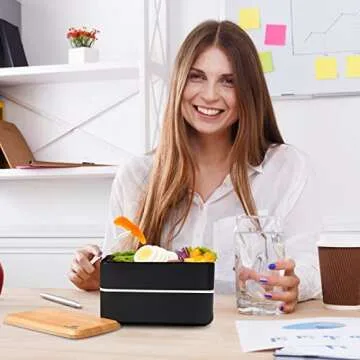 Sinnsally Bento Box Adult Lunch Box with Compartments for Women & Men,(47oz)Stackable Japanese Bento Lunchbox,Rectangle Lunchable Food Container with Utensil Set,Leak-Proof & Microwave/Dishwasher Safe