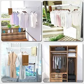 Kelisiting Clothes Drying Rack, Laundry Drying Rack Wall Mounted, [No-Drill & Drilling to Choose] 3-Fold Laundry Drying Racks for Hanging Clothes, Foldable & Sturdy Space Saver for Laundry Room -White
