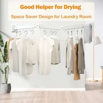 Kelisiting Clothes Drying Rack, Laundry Drying Rack Wall Mounted, [No-Drill & Drilling to Choose] 3-Fold Laundry Drying Racks for Hanging Clothes, Foldable & Sturdy Space Saver for Laundry Room -White