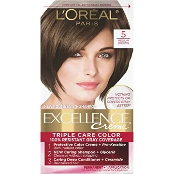 L'Oreal Paris Excellence Creme Permanent Triple Care Hair Color, 5 Medium Brown, Gray Coverage For U...
