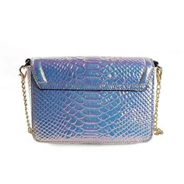 RemeeHi Hologram Snake Skin Leather Shoulder Bag Crossbody Bag with Chain (Hologram Purple)