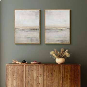 Gardenia Art Abstract Wall Art Modern Ocean Scene Canvas Pictures Retro Coastal Beach Theme Artwork for Living Room Bedroom Bathroom Decoration Kitchen Office Home Wall Decor Framed 12"x16" Set of 2