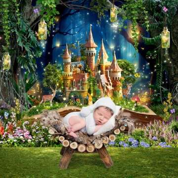 Omifly Fairy Castle 7Wx5H Backdrop for Photography Greenery Enchanted Woodland Tale Wonderland Garden Fantasy Tree Books Background Party Decorations Cake Table Banner Decor Photo Booth Studio Props