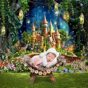 Omifly Fairy Castle 7Wx5H Backdrop for Photography Greenery Enchanted Woodland Tale Wonderland Garden Fantasy Tree Books Background Party Decorations Cake Table Banner Decor Photo Booth Studio Props