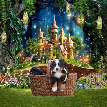 Omifly Fairy Castle 7Wx5H Backdrop for Photography Greenery Enchanted Woodland Tale Wonderland Garden Fantasy Tree Books Background Party Decorations Cake Table Banner Decor Photo Booth Studio Props