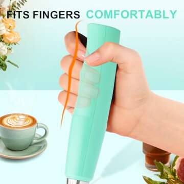 YUSWKO Baby Blue Handheld Milk Frother Wand for Coffee, Rechargeable Electric Whisk with 3 Heads 3 Speeds Drink Mixer Coffee Frother For Latte, Cappuccino, Hot Chocolate, Egg
