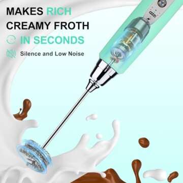 YUSWKO Baby Blue Handheld Milk Frother Wand for Coffee, Rechargeable Electric Whisk with 3 Heads 3 Speeds Drink Mixer Coffee Frother For Latte, Cappuccino, Hot Chocolate, Egg