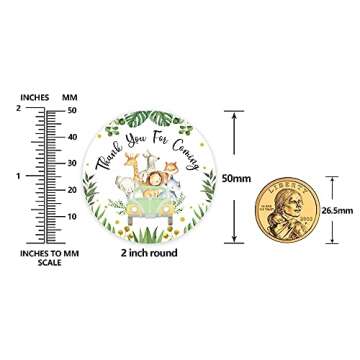 80 Jungle Safari Thank You Stickers, Baby Shower Thank You Stickers, Wild Animals Birthday Party Fav...