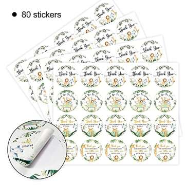 80 Jungle Safari Thank You Stickers, Baby Shower Thank You Stickers, Wild Animals Birthday Party Favor Label Decorations(2 Inch)
