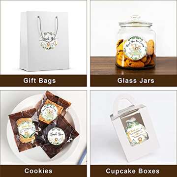 80 Jungle Safari Thank You Stickers, Baby Shower Thank You Stickers, Wild Animals Birthday Party Favor Label Decorations(2 Inch)