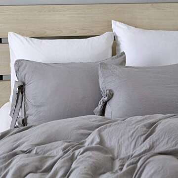HOTNIU 3 Piece Soft Duvet Cover Set- Comfortable Breathable Luxurious Bedding Sets with Tie Design - All Season Light-Weighted Comforter Cover with 2 pcs Pillow Cover (Queen, Grey)