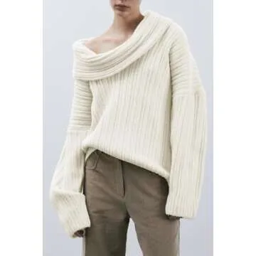 UNCLECAT Women's Off The Shoulder Sweater Trendy Oversized Fall Sweaters Boat Neck Knit Tops Beige