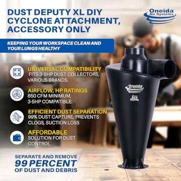 Oneida Air Systems Super Dust Deputy XL Cyclone Separator for Single-Stage Dust Collectors (XL 6” ...