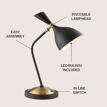 JONATHAN Y JYL9065A Albert 21.5" Iron Retro Mid-Century LED Table Lamp Contemporary Glam Bedside Des...