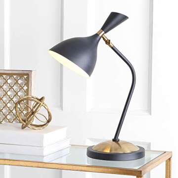 JONATHAN Y JYL9065A Albert 21.5" Iron Retro Mid-Century LED Table Lamp Contemporary Glam Bedside Desk Nightstand Lamp for Bedroom Living Room Office College Bookcase, Black/Brass Gold