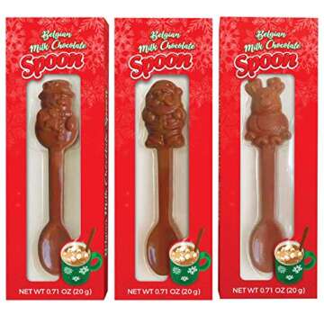 Albert's Belgian Milk Chocolate Hot Cocoa Stirring Spoons Assorted Holiday Characters, Christmas Sto...