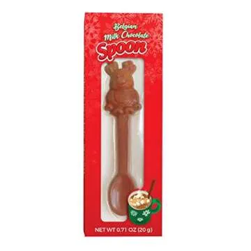 Albert's Belgian Milk Chocolate Hot Cocoa Stirring Spoons Assorted Holiday Characters, Christmas Stocking Stuffers for Kids, Pack of 3