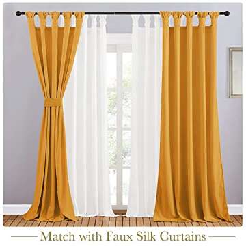 StangH Room Darkening Velvet Curtains - Velvet Drapes 84 inches Long for Modern Living Room Decor, Twist Tab Design Light Blocking Shade Panels for Dining Foyer, Orange Gold, 52 x 84, 2 Pcs