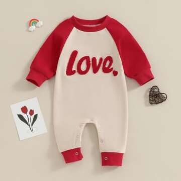 FYBITBO ValentinesDay Baby Boy Girl Outfits Love Heart Embroidery Jumpsuit Romper Newborn Infant Val...