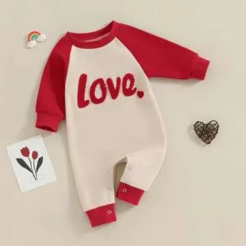 FYBITBO ValentinesDay Baby Boy Girl Outfits Love Heart Embroidery Jumpsuit Romper Newborn Infant Valentines Outfit Clothes (Red-My First ValentinesDay Baby Outfit, 3-6 Months)