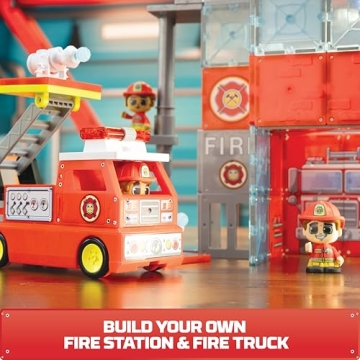 Tile Town Fire Station Magnetic Playset for Kids 3-6