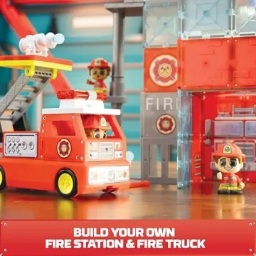 Tile Town Fire Station Magnetic Playset for Kids 3-6