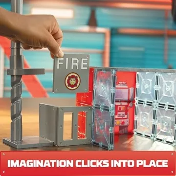 Tile Town Fire Station Magnetic Playset for Kids 3-6