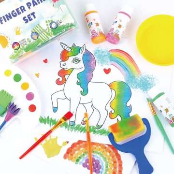 Early Learning Kids Paint Set Washable Finger Paint with Assorted Painting Brushes Sponges Portable Case for Kids Toddlers Drawing Gifts Age 3+