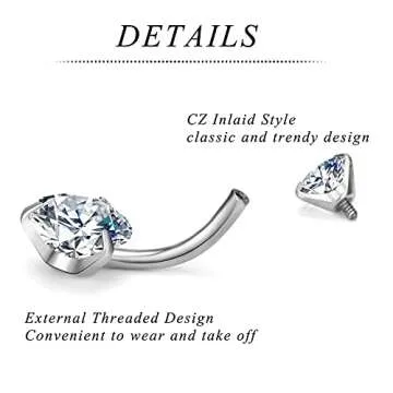 WINSENET 15Pcs Belly Button Rings 14G Belly Rings for Women CZ Dangle Curved Navel Barbell Body Piercing Jewelry with Gift Box