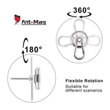 Ant Mag Magnetic Hooks 110lbs Heavy Duty Neodymium Magnet Carabiner with Swivel Carabiner Snap Hook for Indoor/Outdoor Hanging Grill Kitchen Warehouse Office